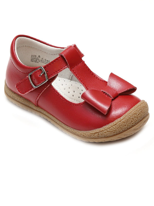 Lamour Girls Red Bow T-Strap Buckle Sporty Mary Jane Shoes 4 Baby - SophiasStyle.com